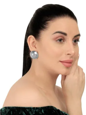 Silver Half Football Shaped Stud Earrings