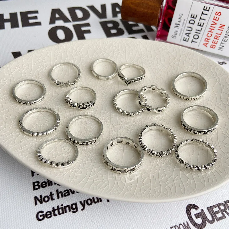 Silver Plated 15 Piece Funky Ring Set