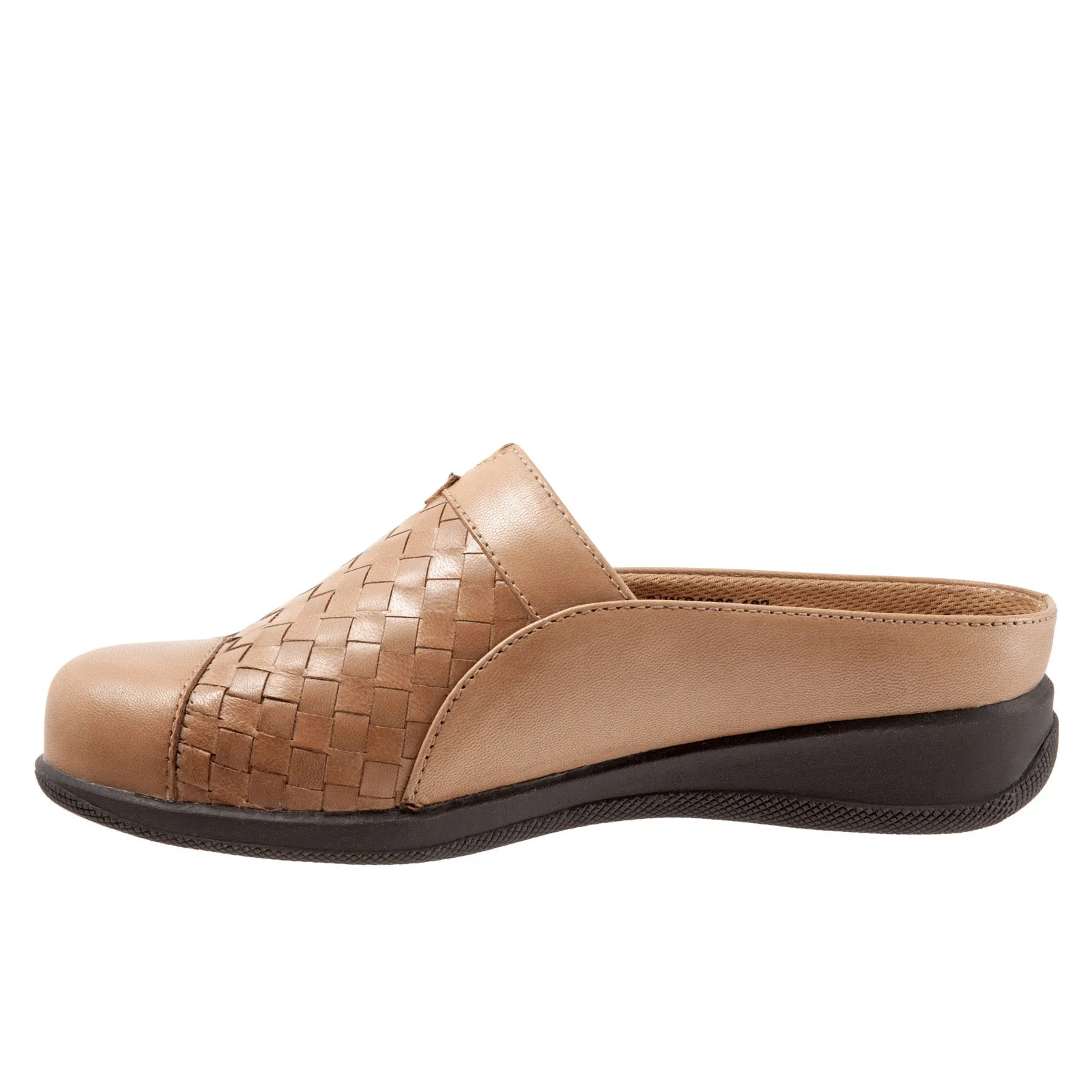 Softwalk San Marcos Woven S1366-102 Womens Brown Leather Mule Flats Shoes