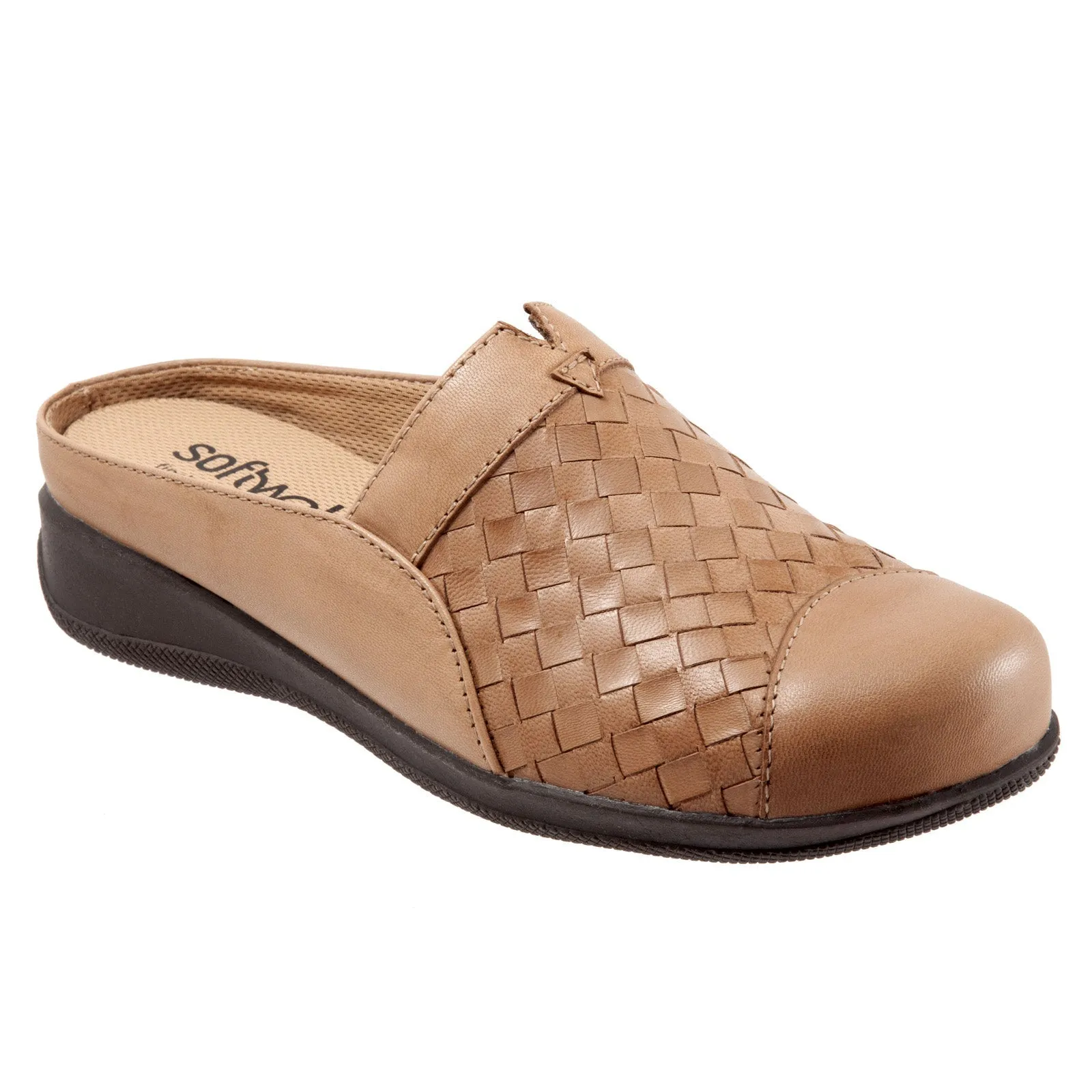 Softwalk San Marcos Woven S1366-102 Womens Brown Leather Mule Flats Shoes