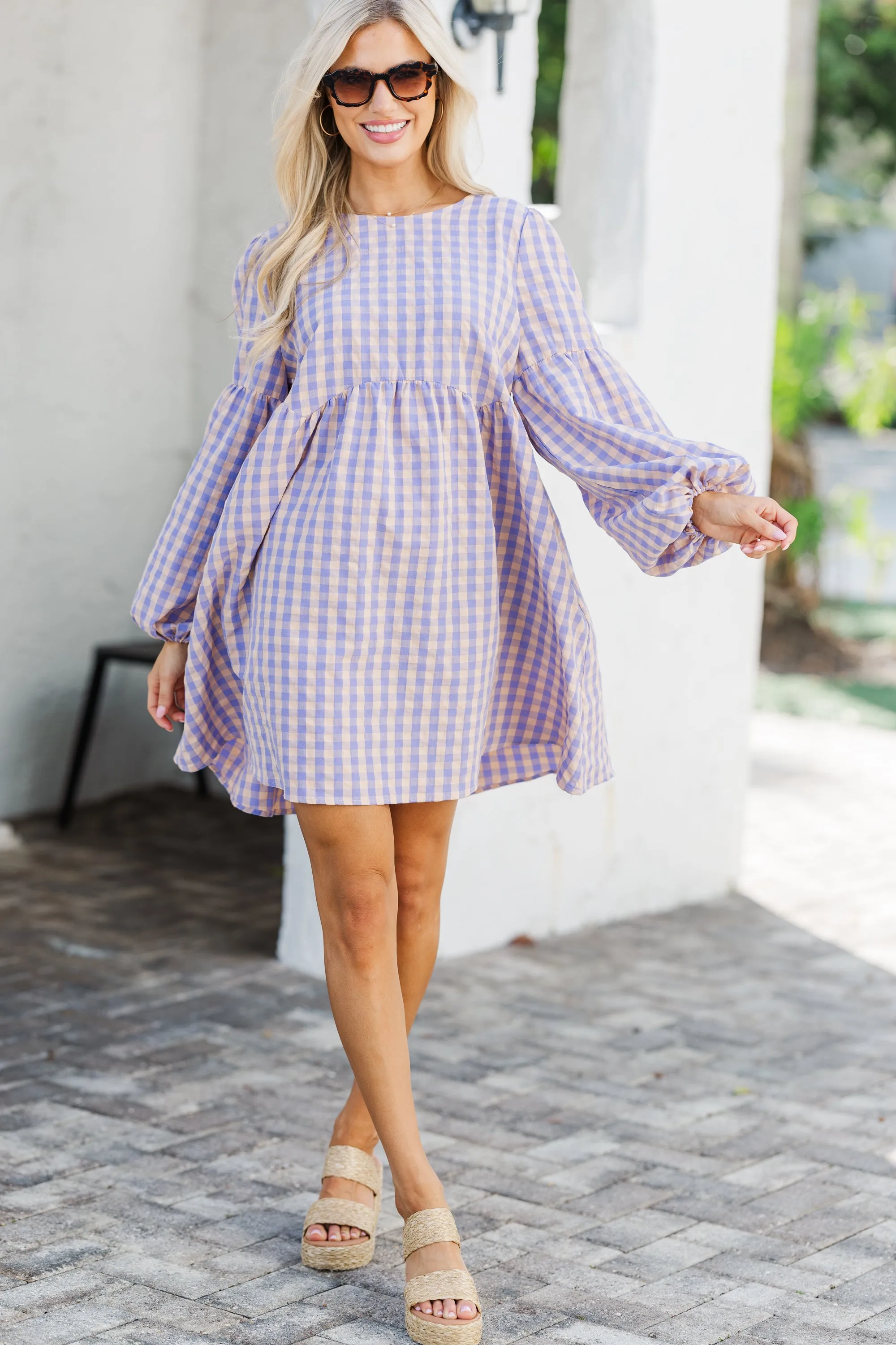 Southern Charm Lavender Purple Gingham Babydoll Dress