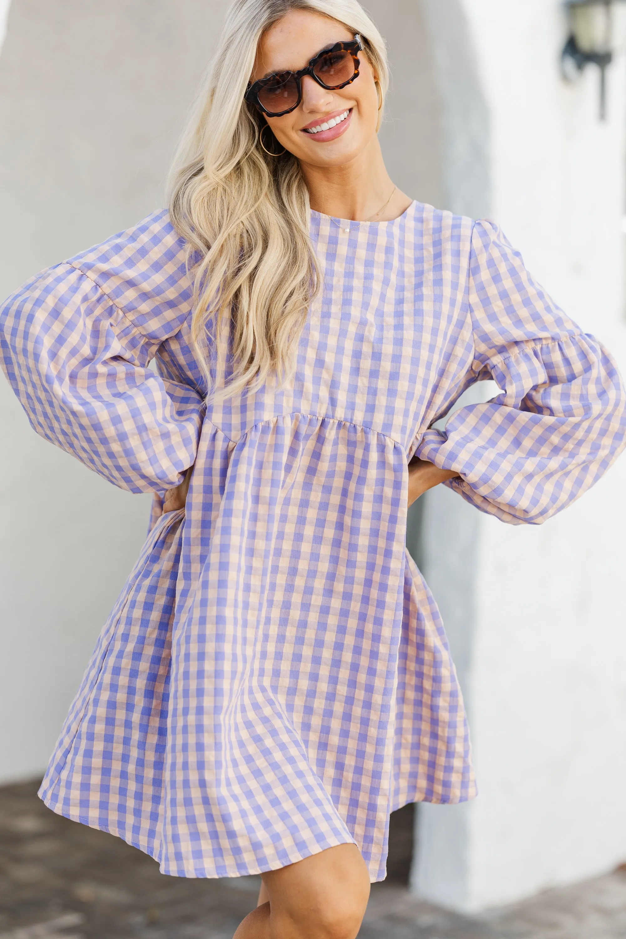 Southern Charm Lavender Purple Gingham Babydoll Dress