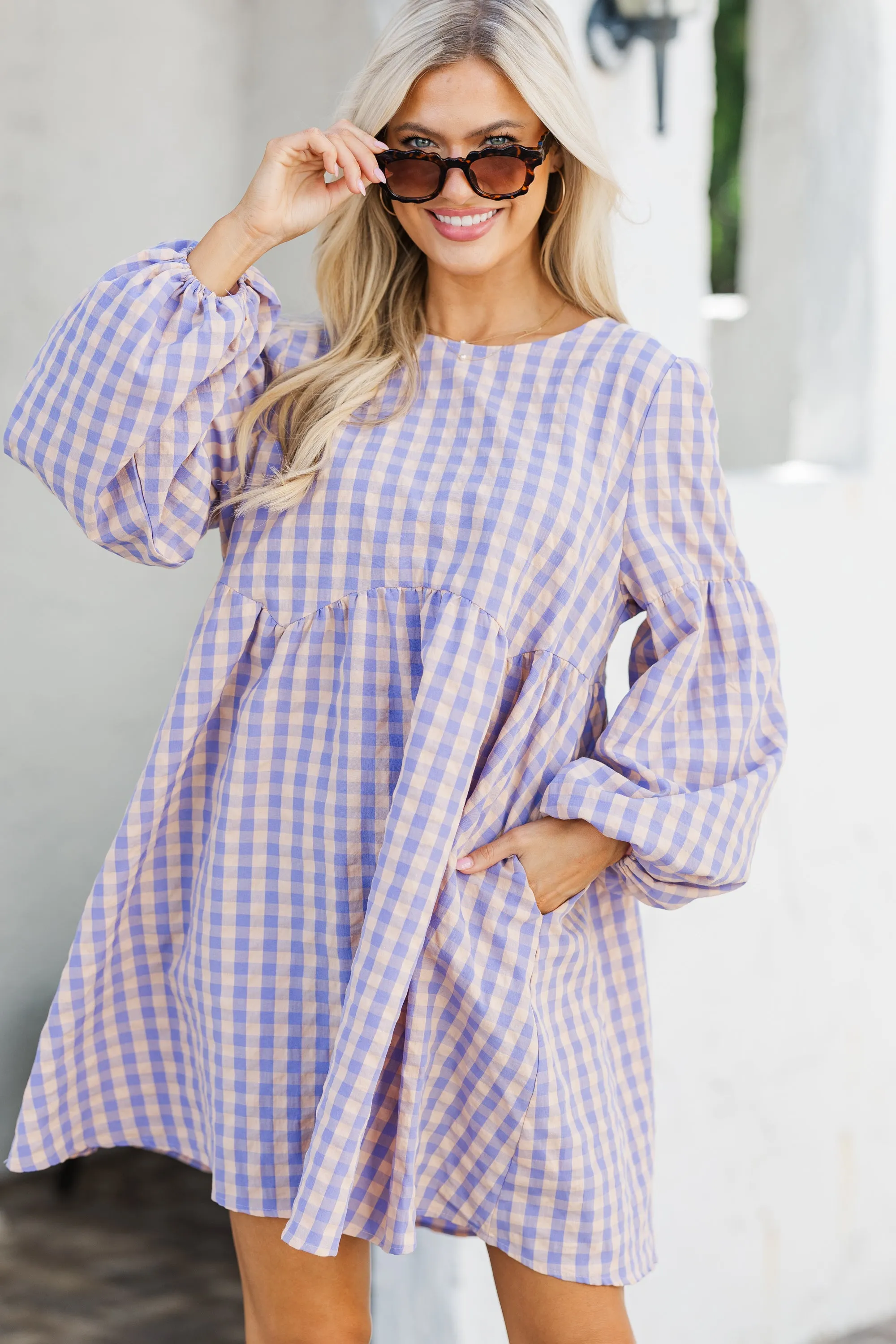 Southern Charm Lavender Purple Gingham Babydoll Dress
