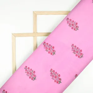 Taffy Pink And Red Floral Pattern Handblock Pure Banarasi Chanderi Fabric