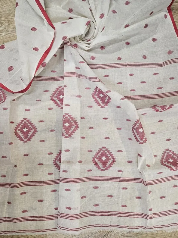 The Essence of Bengal Weaves – Off-White & Red Jamdani Saree | Balaram Saha