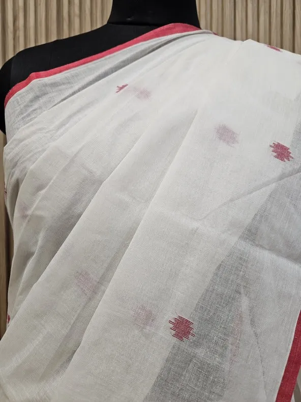 The Essence of Bengal Weaves – Off-White & Red Jamdani Saree | Balaram Saha