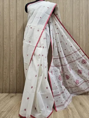 The Essence of Bengal Weaves – Off-White & Red Jamdani Saree | Balaram Saha