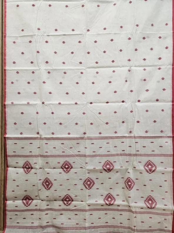 The Essence of Bengal Weaves – Off-White & Red Jamdani Saree | Balaram Saha