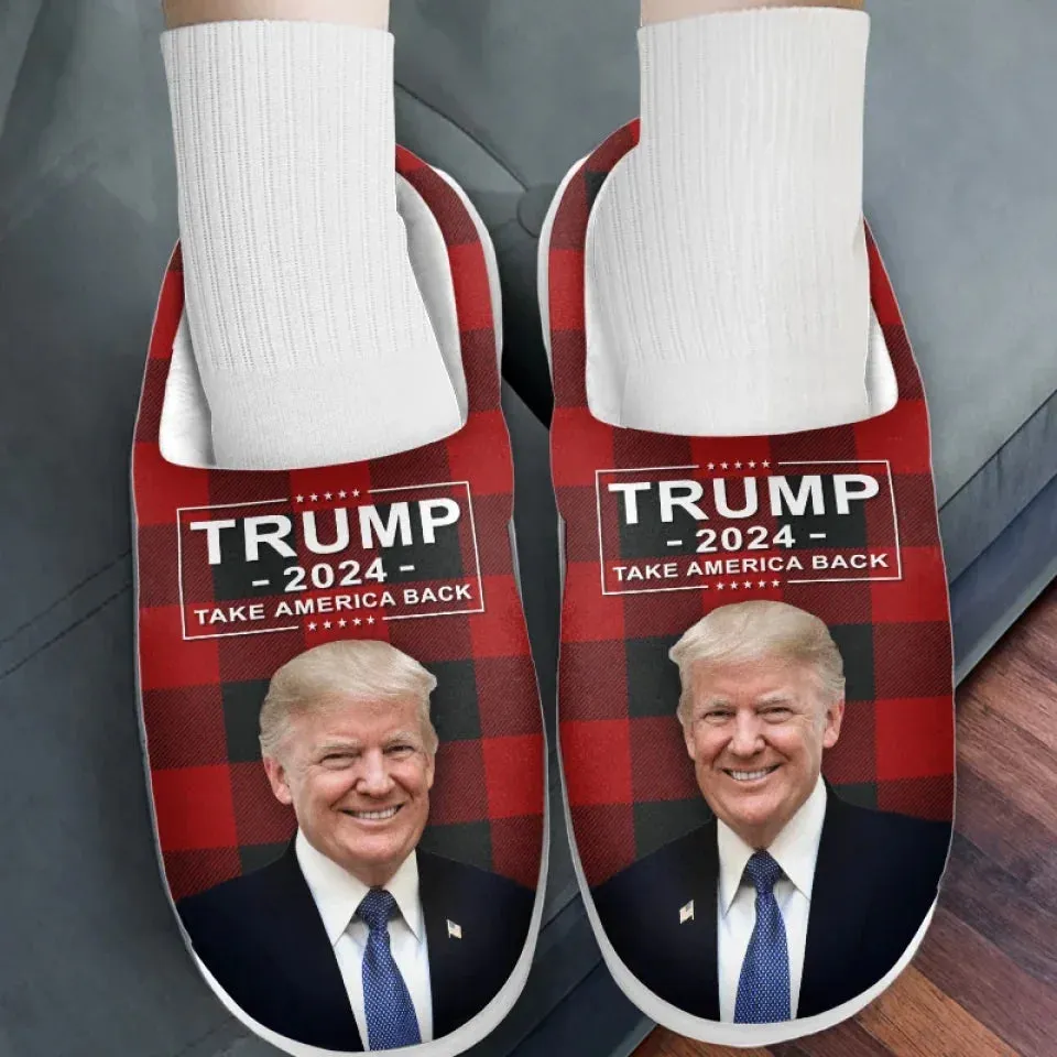 The Great Man Will Return America To Glory - US Election Fluffy Slippers - Christmas Gift For Conservative Supporters