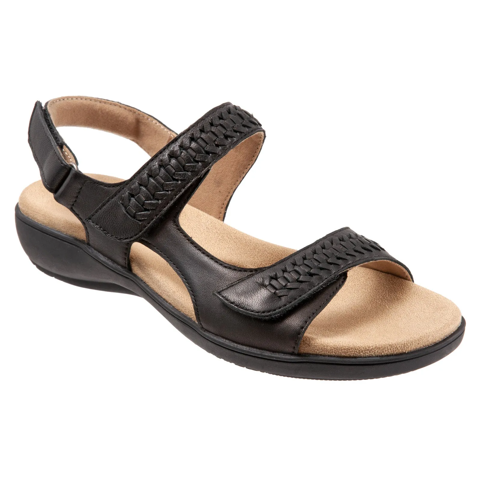 Trotters Romi Woven T2232-001 Womens Black Leather Slingback Sandals Shoes