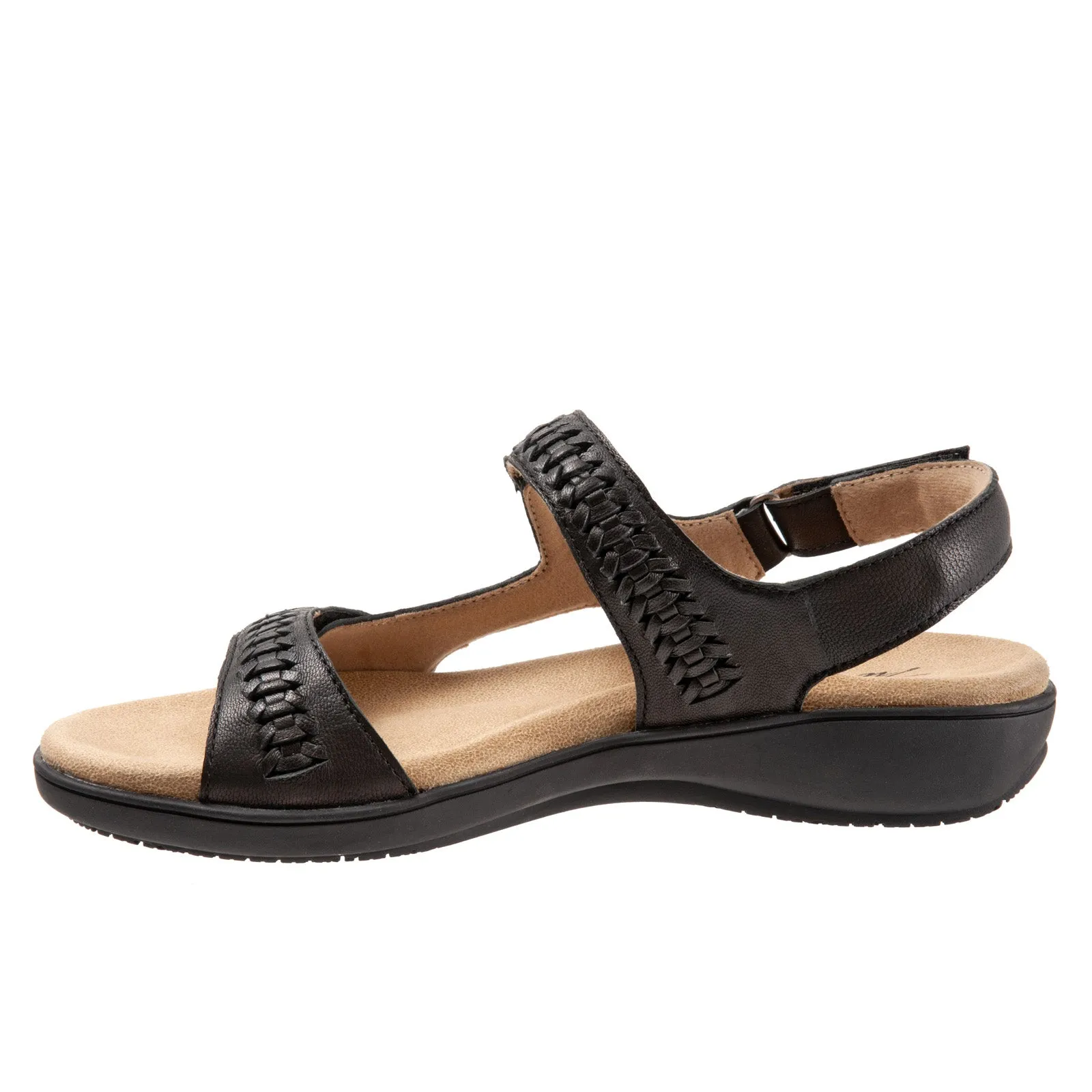 Trotters Romi Woven T2232-001 Womens Black Leather Slingback Sandals Shoes