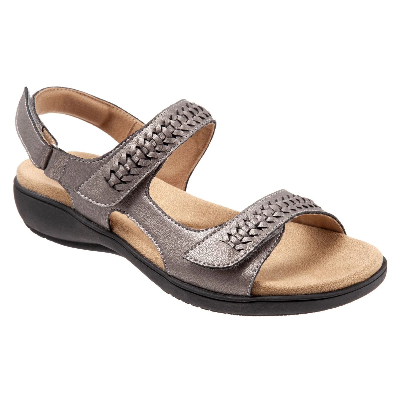 Trotters Romi Woven T2232-043 Womens Gray Leather Slingback Sandals Shoes
