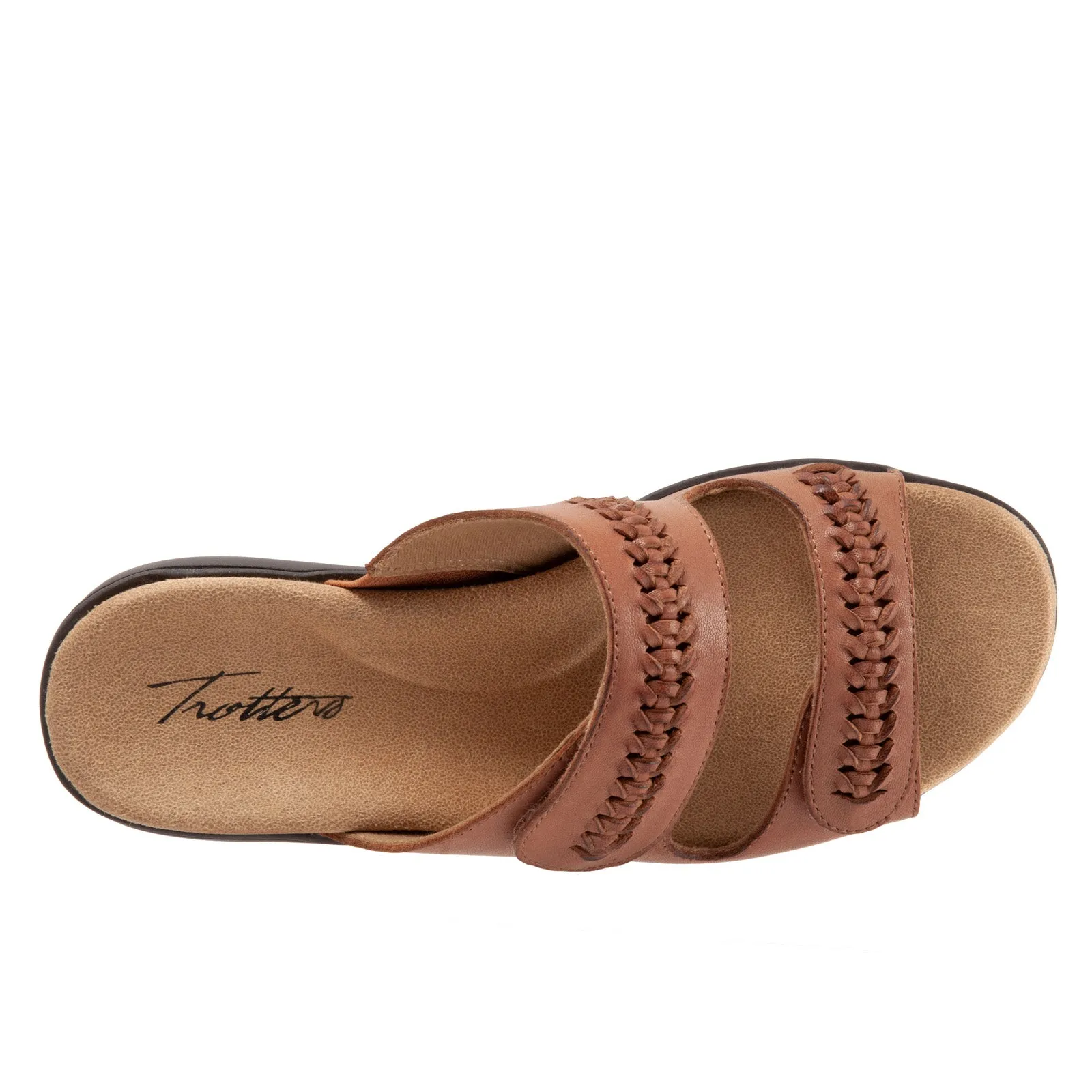 Trotters Ruthie Woven T2234-215 Womens Brown Leather Slides Sandals Shoes