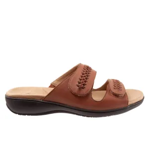 Trotters Ruthie Woven T2234-215 Womens Brown Leather Slides Sandals Shoes