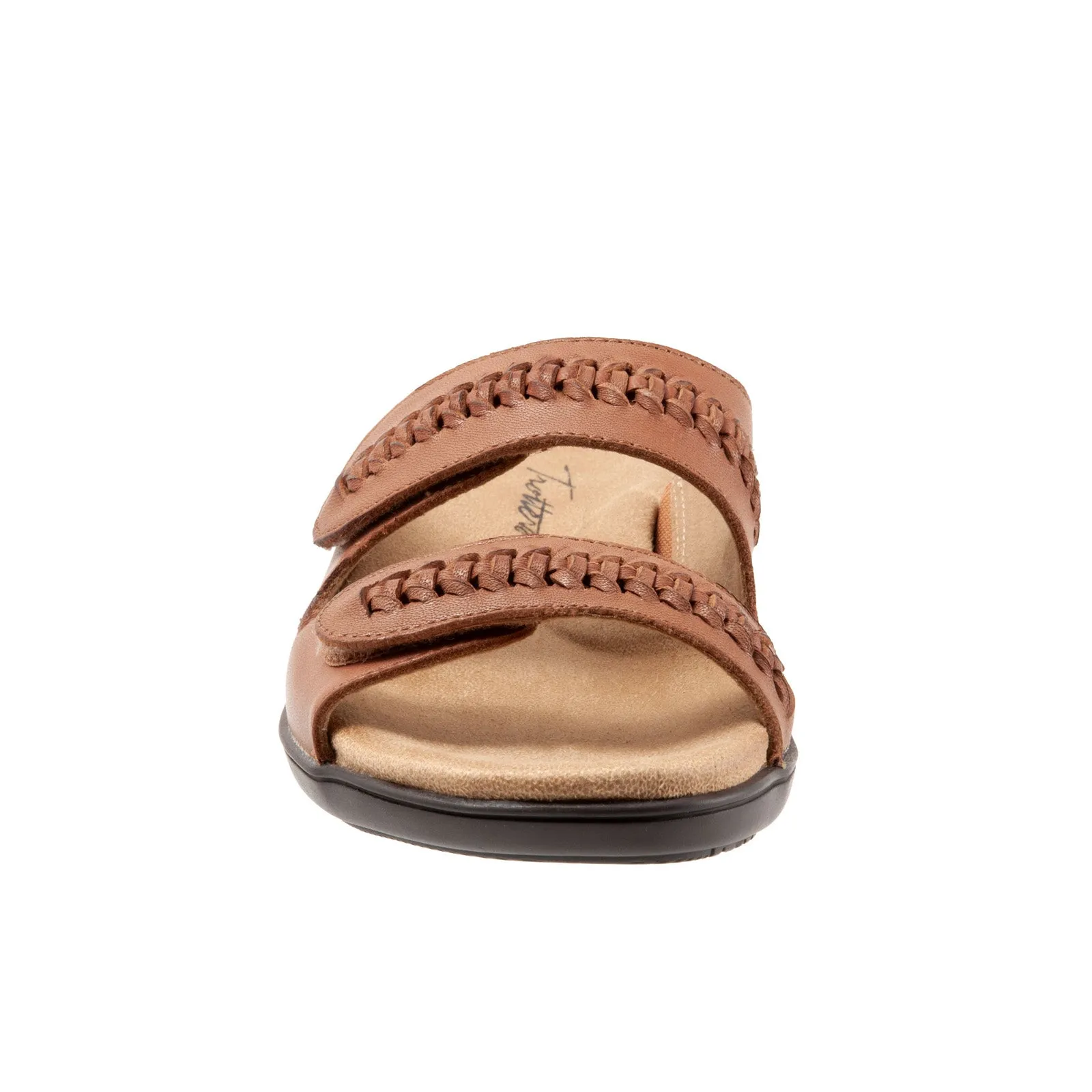 Trotters Ruthie Woven T2234-215 Womens Brown Leather Slides Sandals Shoes