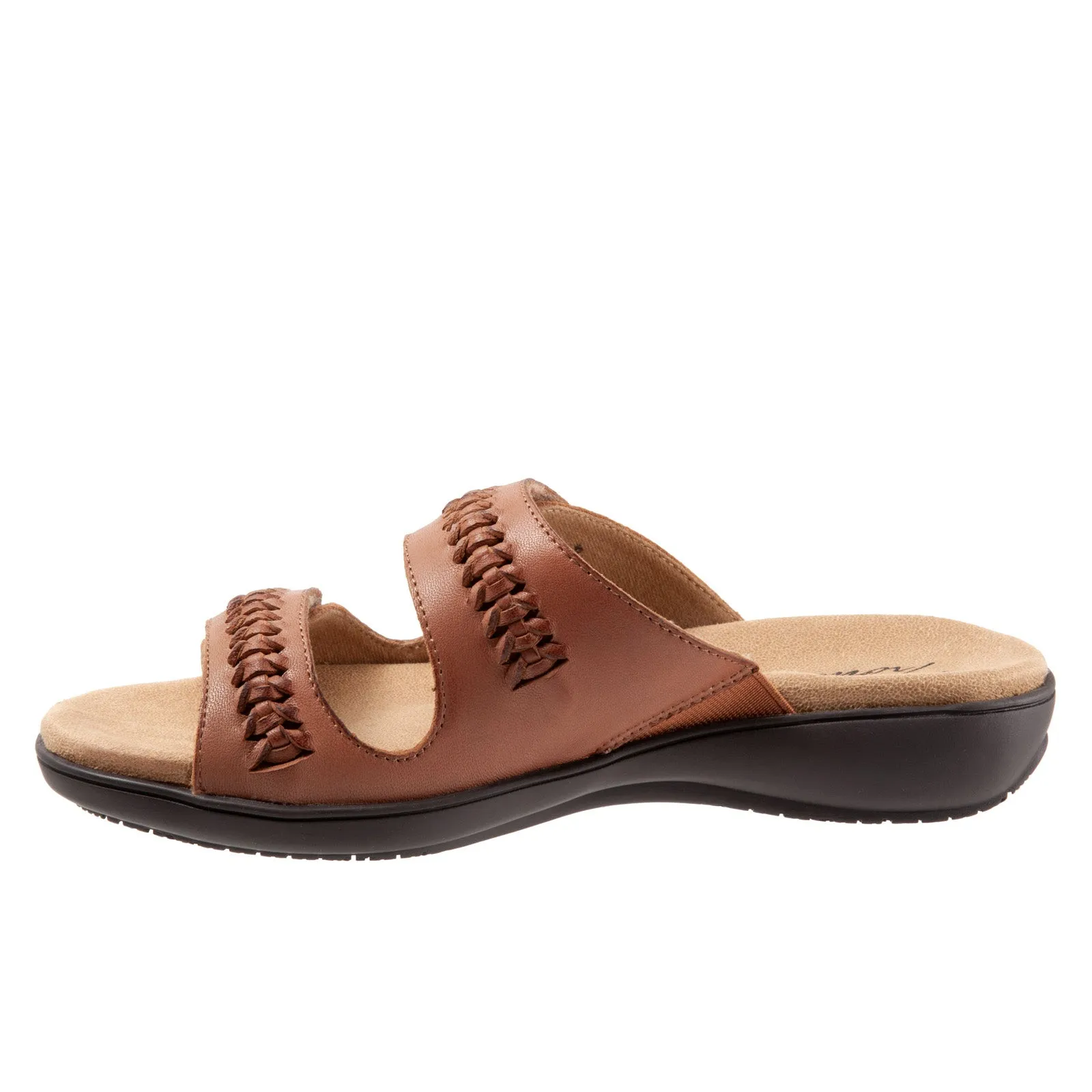 Trotters Ruthie Woven T2234-215 Womens Brown Leather Slides Sandals Shoes