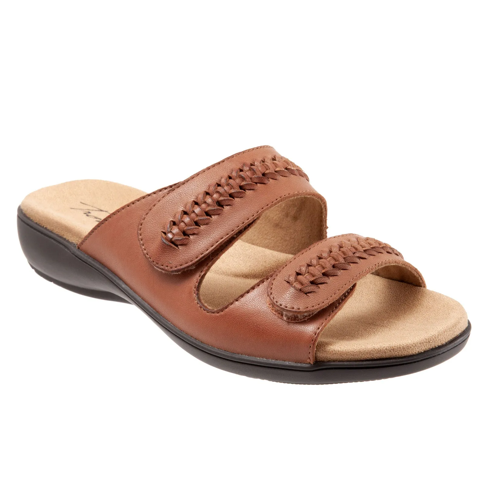 Trotters Ruthie Woven T2234-215 Womens Brown Leather Slides Sandals Shoes