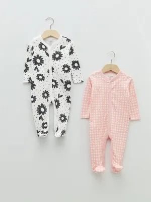 V-neck Long Sleeve Cotton Baby Girl Jumpsuit 2-pack