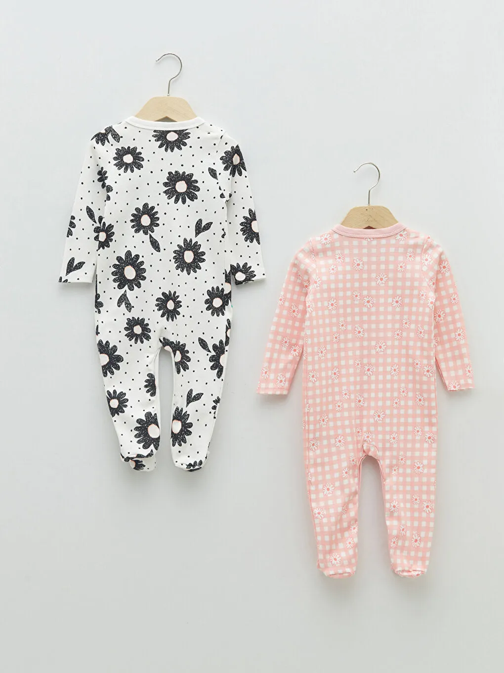 V-neck Long Sleeve Cotton Baby Girl Jumpsuit 2-pack