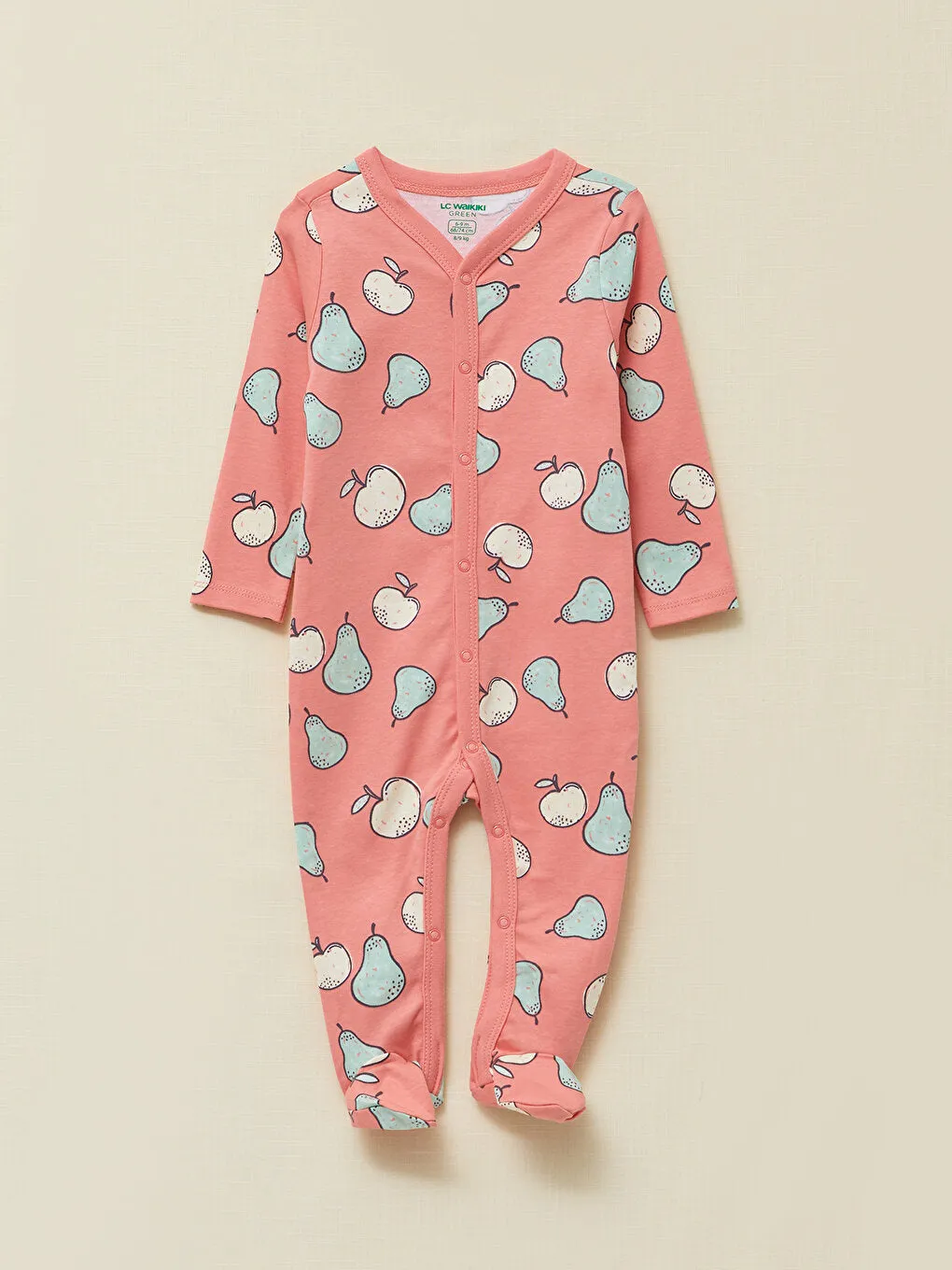 V-neck Long Sleeve Printed Organic Cotton Baby Girl Jumpsuit 2-pack