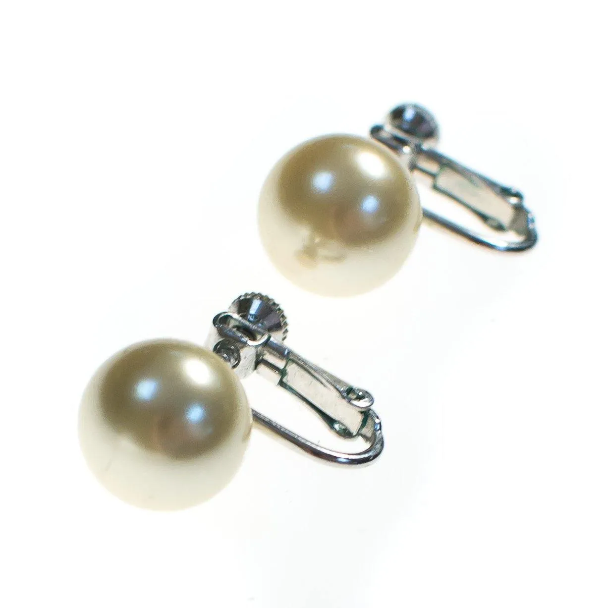 Vintage Warm Ivory Pearl Clip Earrings with Adjustable Back
