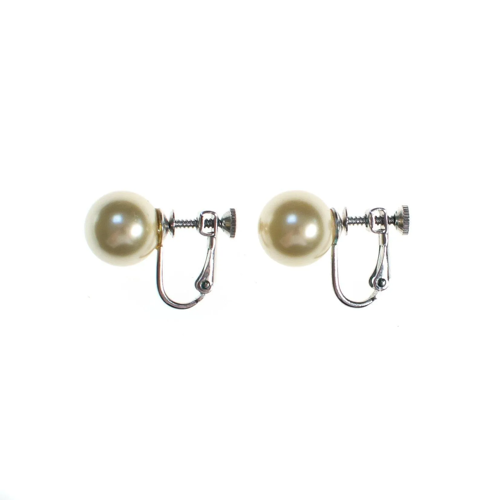 Vintage Warm Ivory Pearl Clip Earrings with Adjustable Back