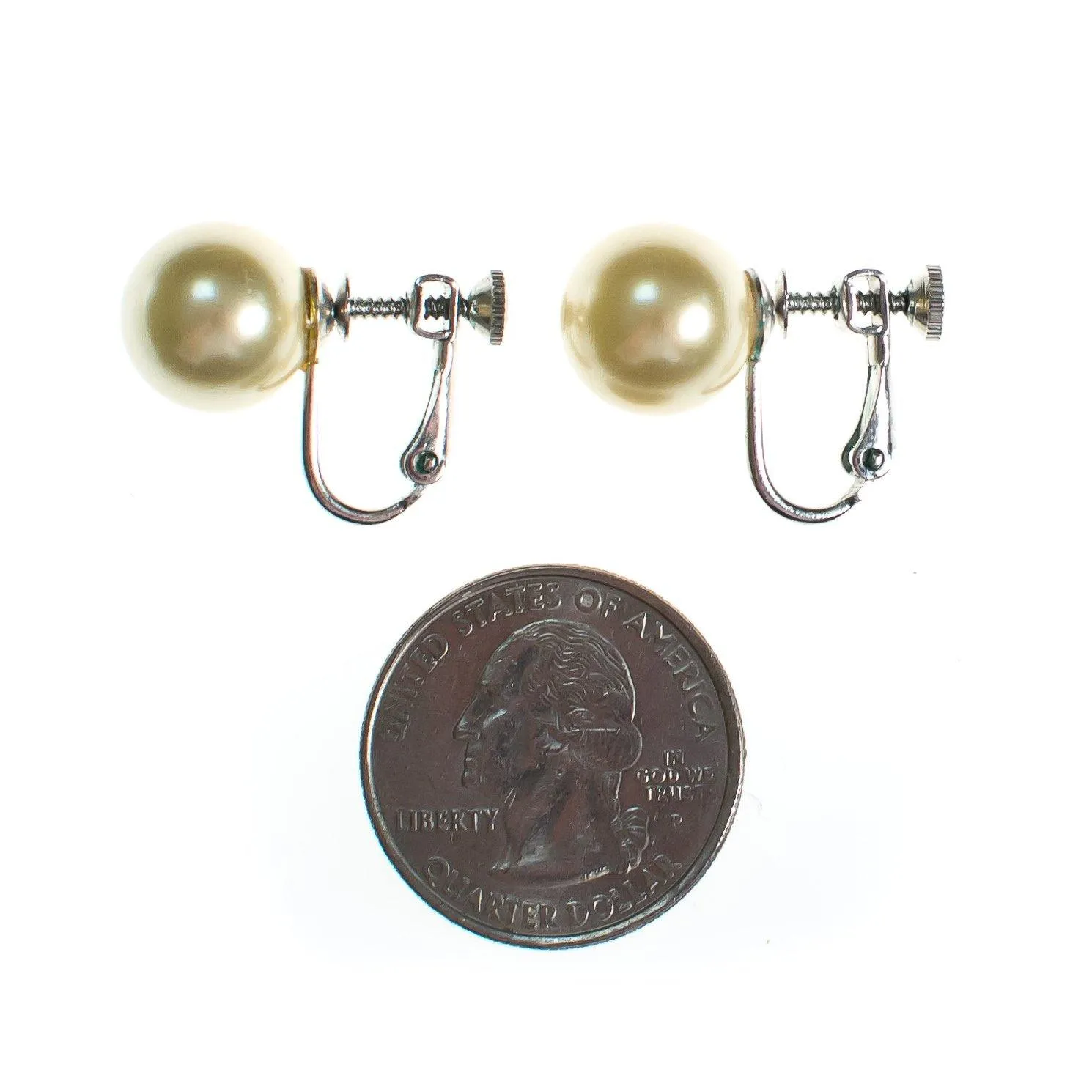 Vintage Warm Ivory Pearl Clip Earrings with Adjustable Back