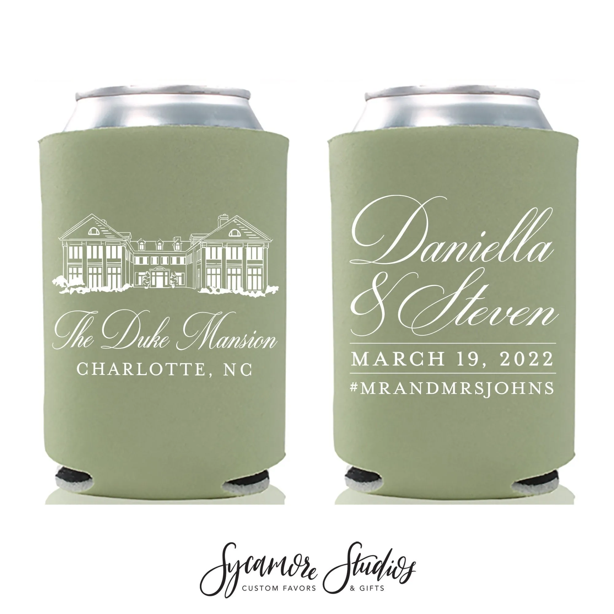 Wedding Can Cooler #189R - Custom Venue Illustration
