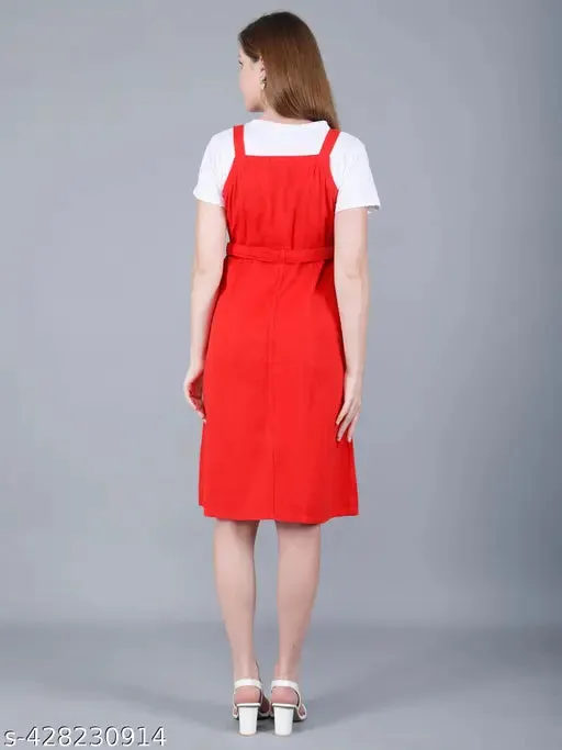 Western Cotton Striped Women Dungaree Dress with Belt Pinafore Red Stylish OnePiece Skirt best for Beach  Travel  Casual wear