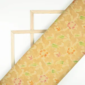 Wheat Beige And Red Floral Pattern Zari Jacquard Banarasi Chiffon Satin Fabric