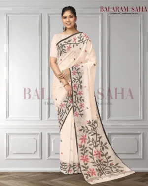 White & Black Handloom Handwoven Jamdani Saree