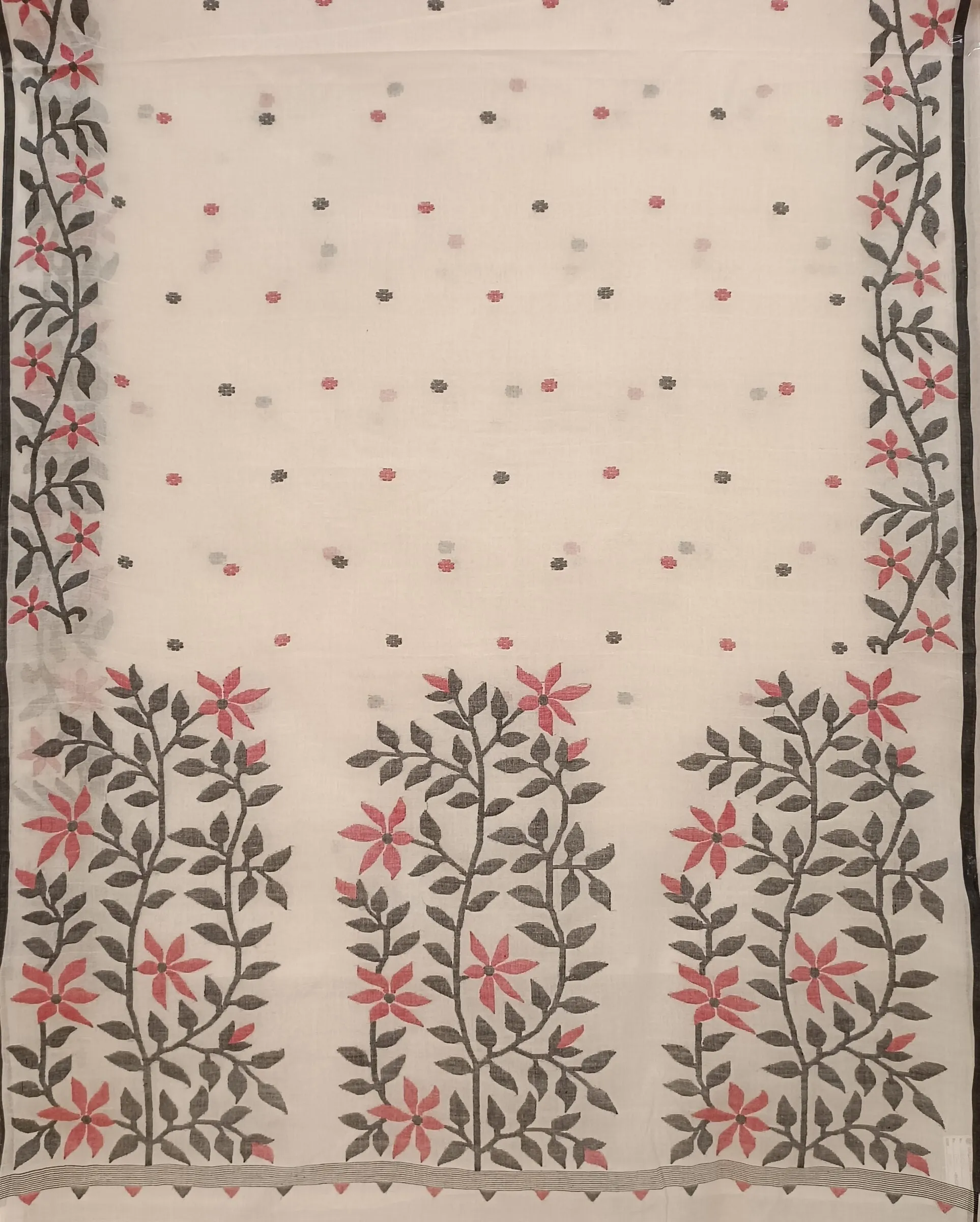 White & Black Handloom Handwoven Jamdani Saree