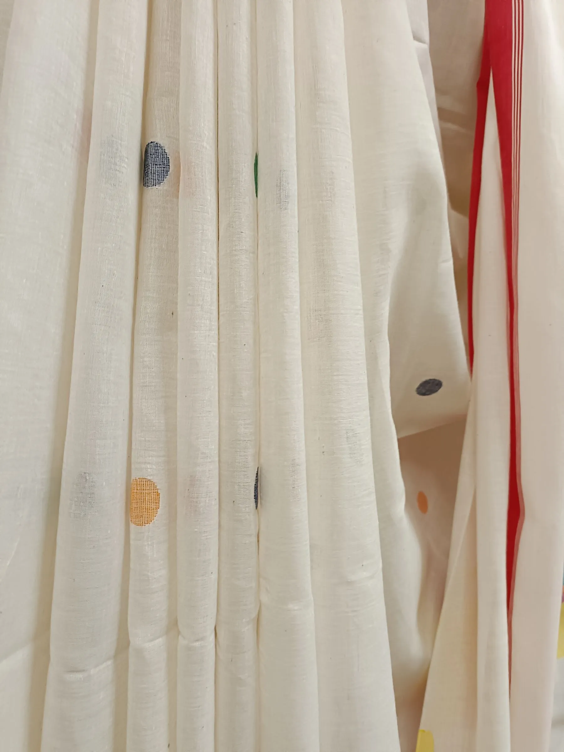 White & Red Handspun Handwoven Jamdani Saree ( Maa Durga)