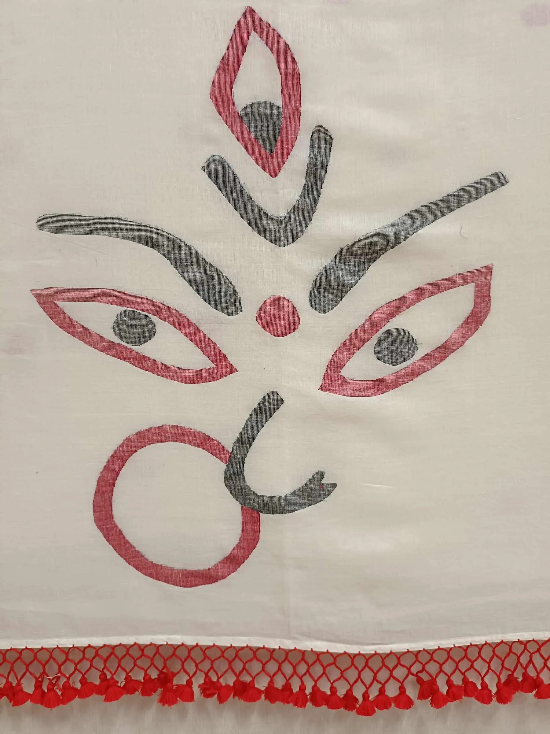 White & Red Soft Cotton Woven Jamdani saree