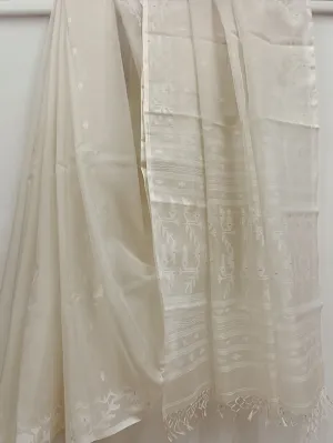 white-on-white handloom muslin silk handwoven jamdani saree