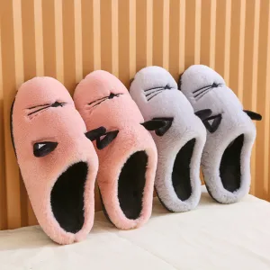 Winter New Coral Velvet Slippers Cartoon Cat Cotton Slippers