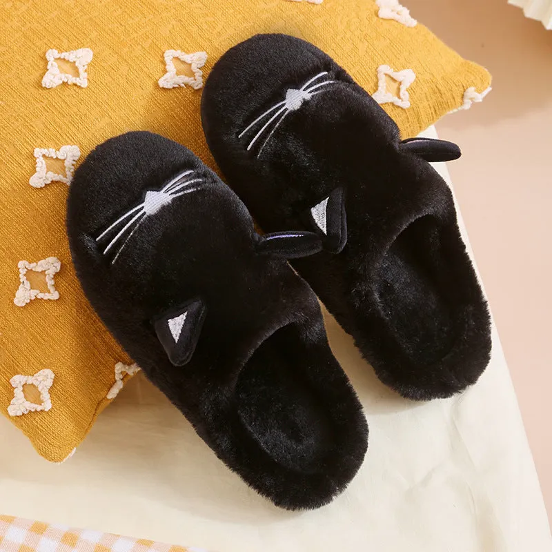 Winter New Coral Velvet Slippers Cartoon Cat Cotton Slippers