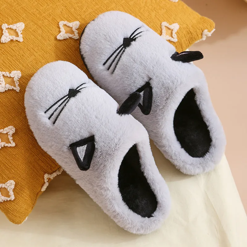 Winter New Coral Velvet Slippers Cartoon Cat Cotton Slippers
