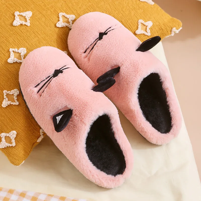 Winter New Coral Velvet Slippers Cartoon Cat Cotton Slippers