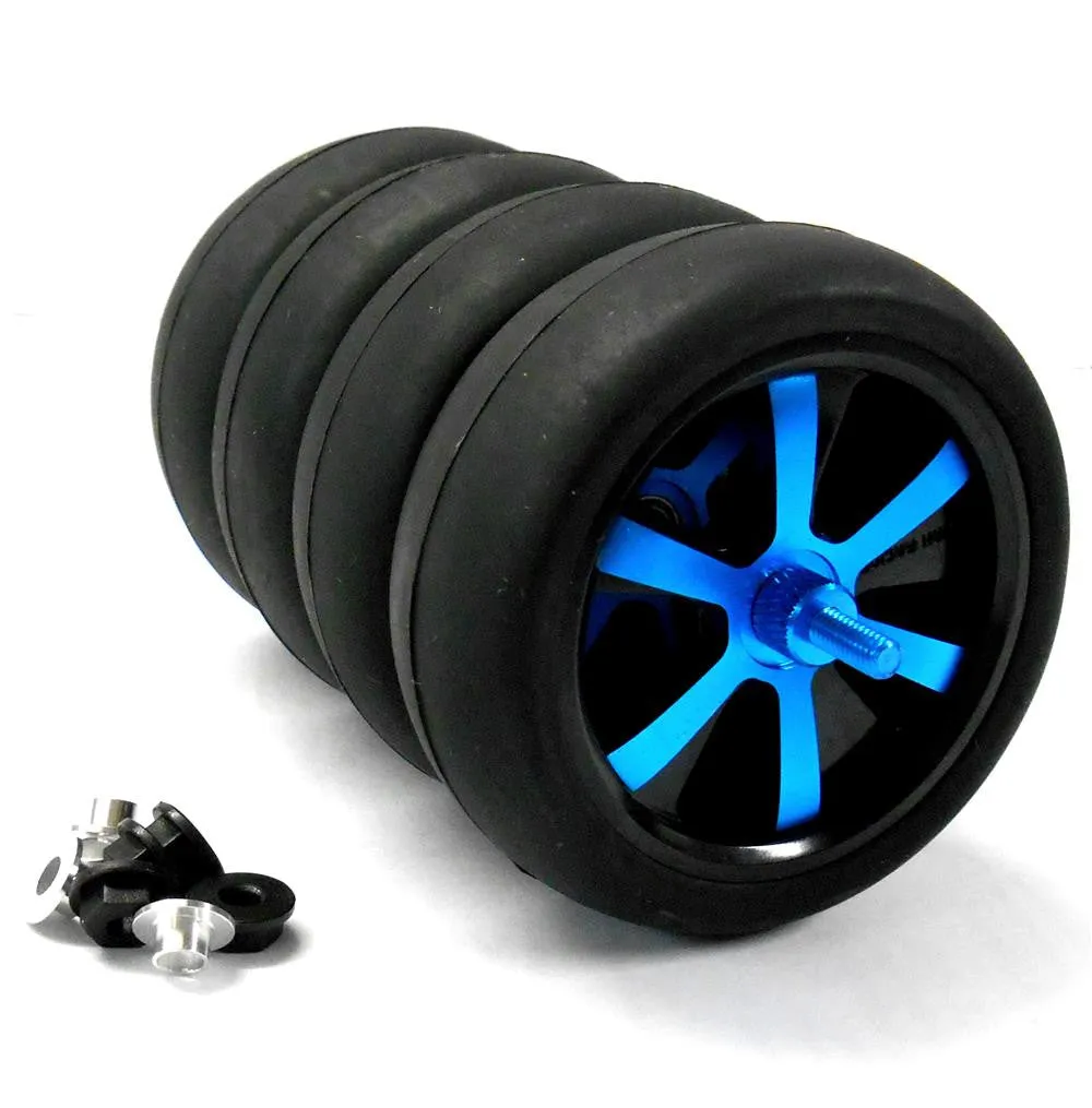 WLS-0004BUS 1/10 Scale Car Wheels Tyres Alloy Stylish Spinning Rims x 4 Blue