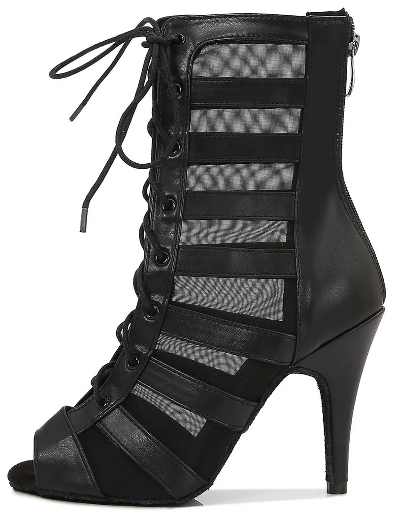 Women jazz lain dance boots latin dance shoes adult women middle heel hollow sandals soft sole modern dance stiletto sandals