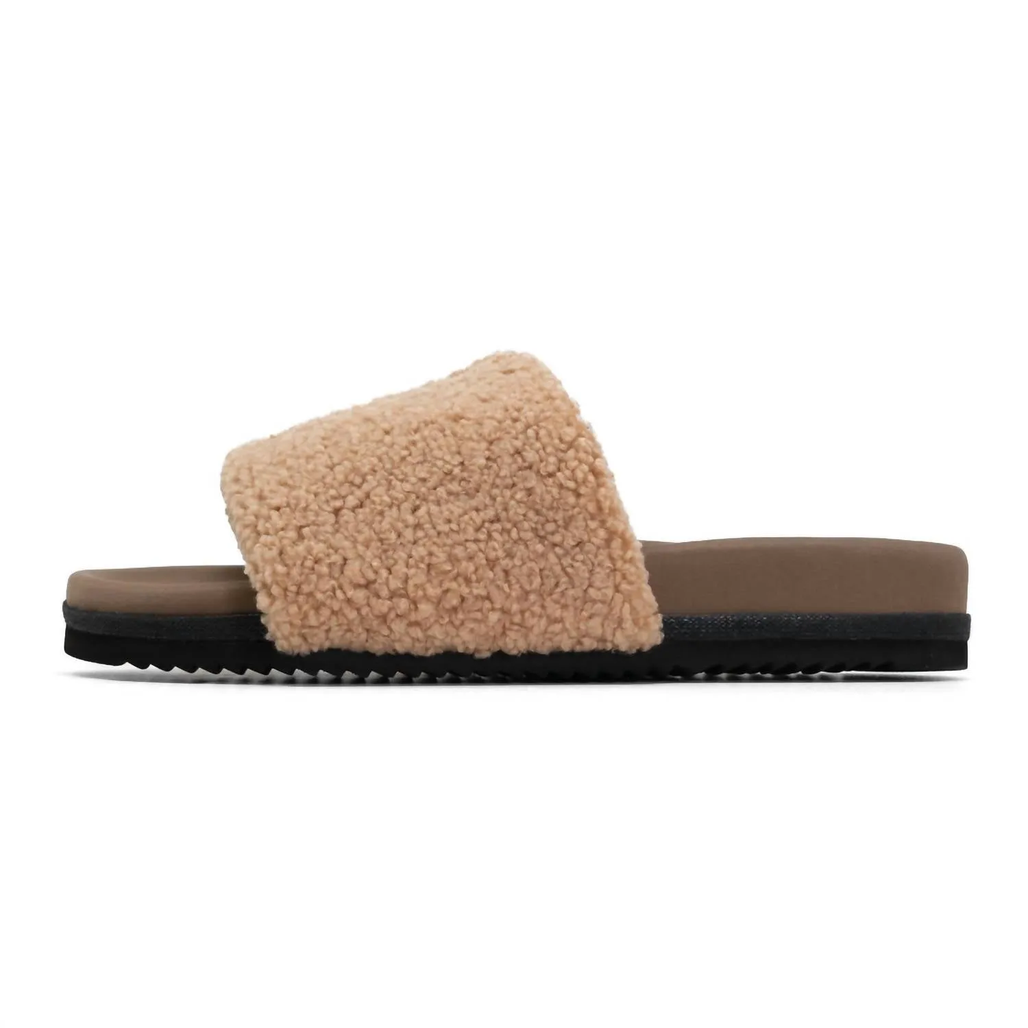 Women's Fuzzy Pailette Slider In Beige Faux Sherling
