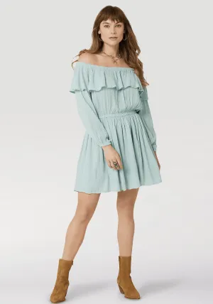 Wrangler Women's Ruffle Off Shoulder Light Teal Dress 112327246