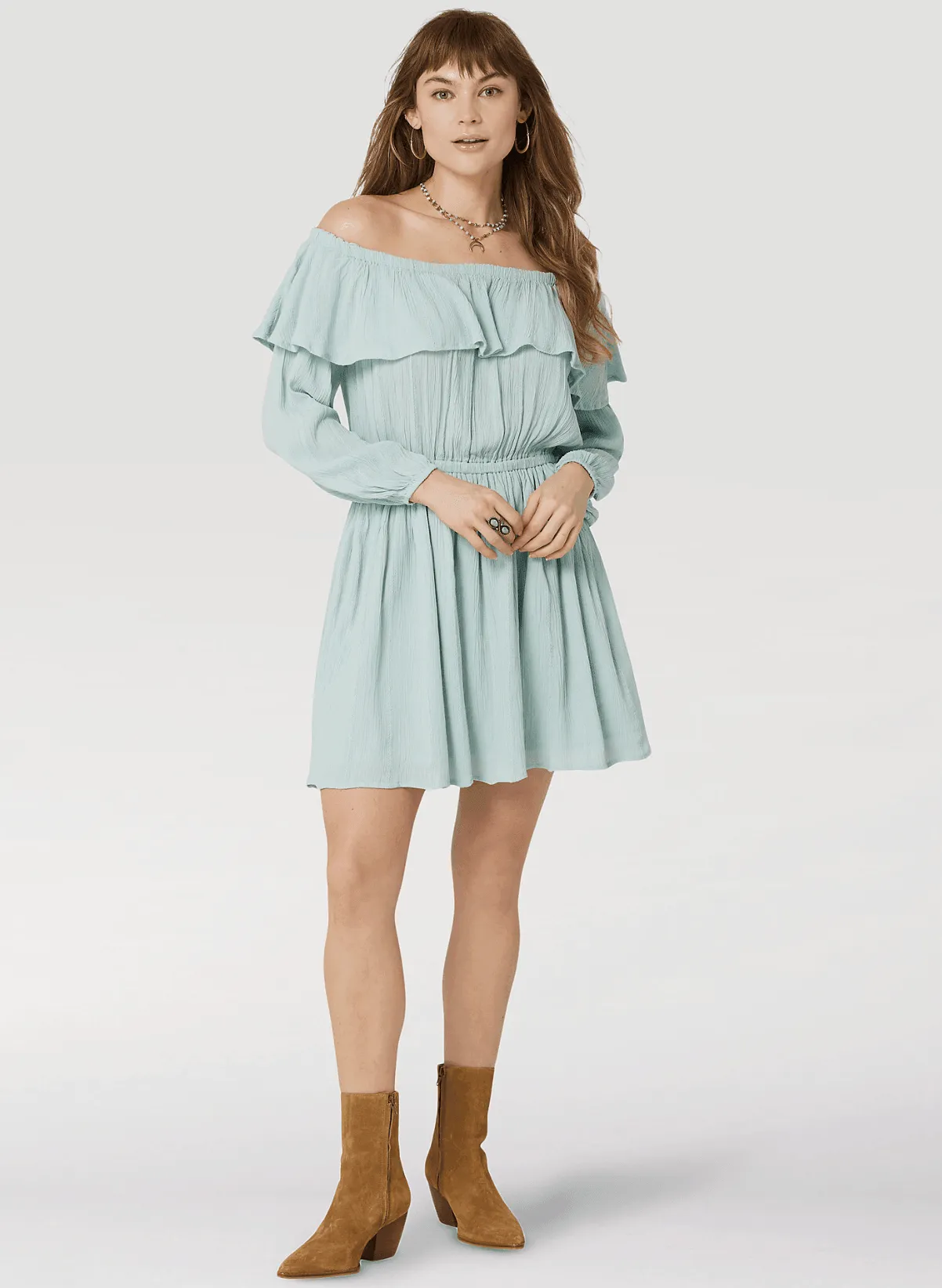 Wrangler Women's Ruffle Off Shoulder Light Teal Dress 112327246