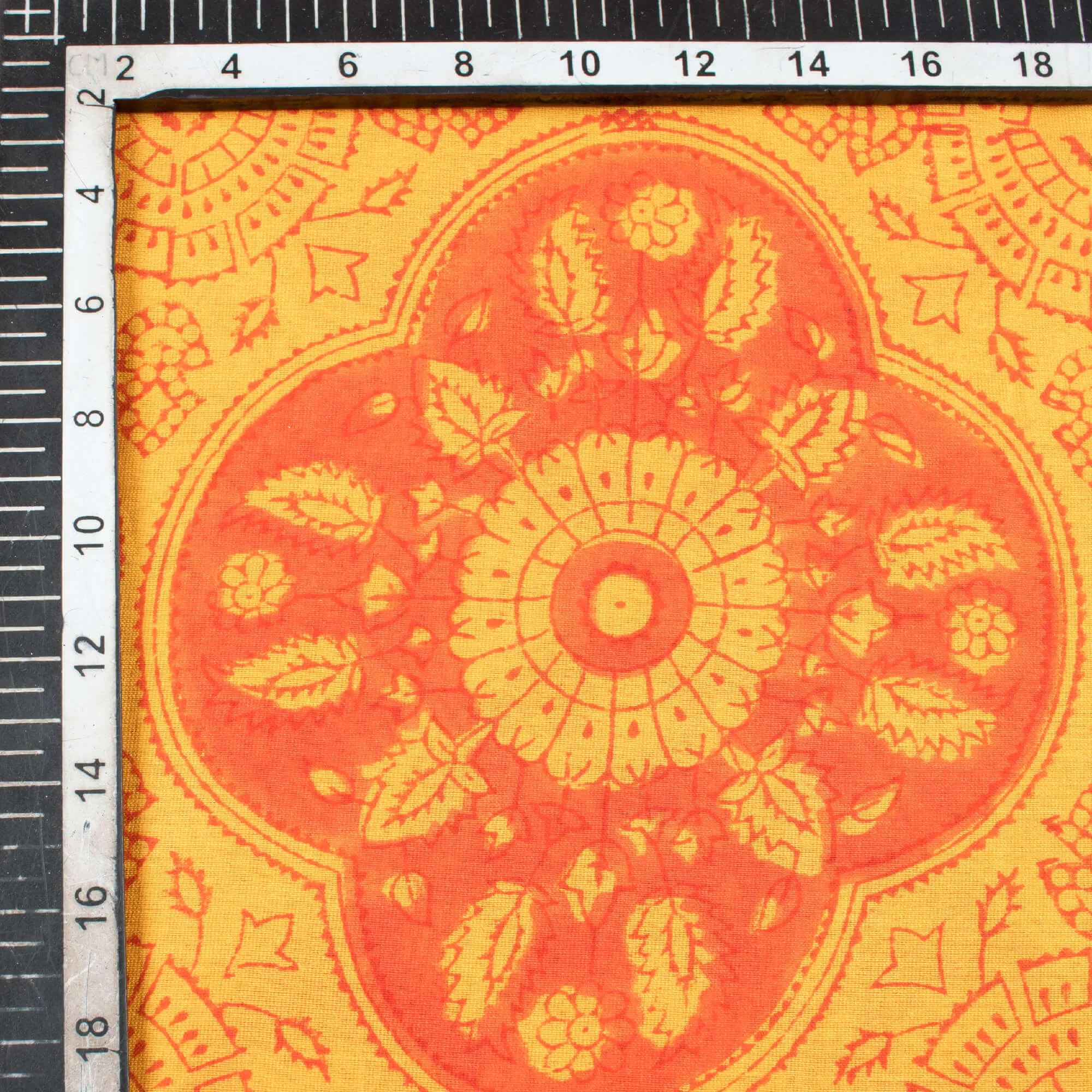 Yellow And Orange Traditional Pattern Handblock Pure Banarasi Chanderi Fabric