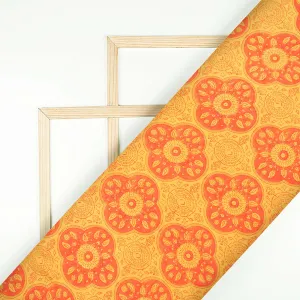 Yellow And Orange Traditional Pattern Handblock Pure Banarasi Chanderi Fabric