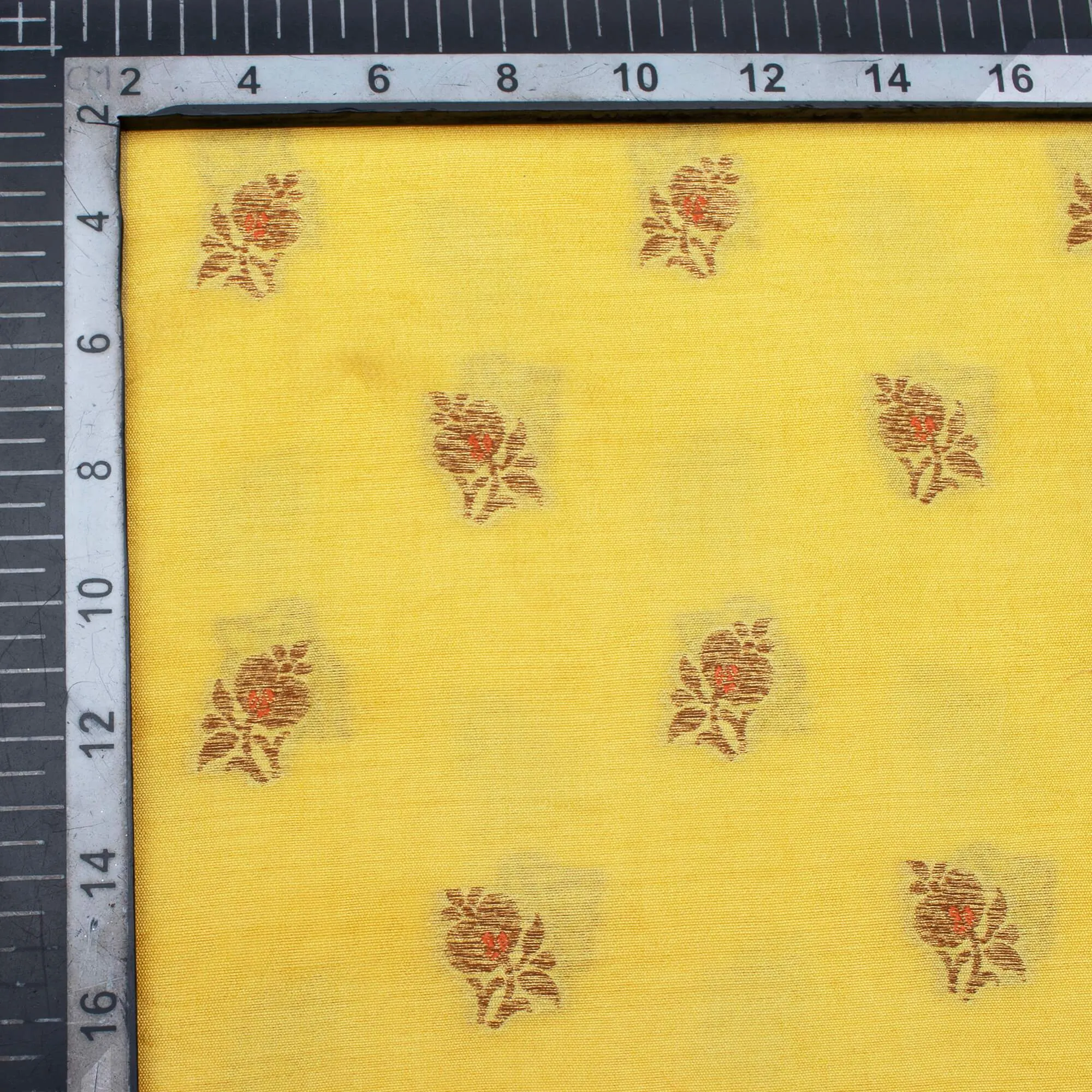 Yellow Booti Pattern Zari Jacquard Pure Banarasi Chanderi Fabric