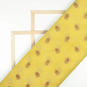 Yellow Booti Pattern Zari Jacquard Pure Banarasi Chanderi Fabric
