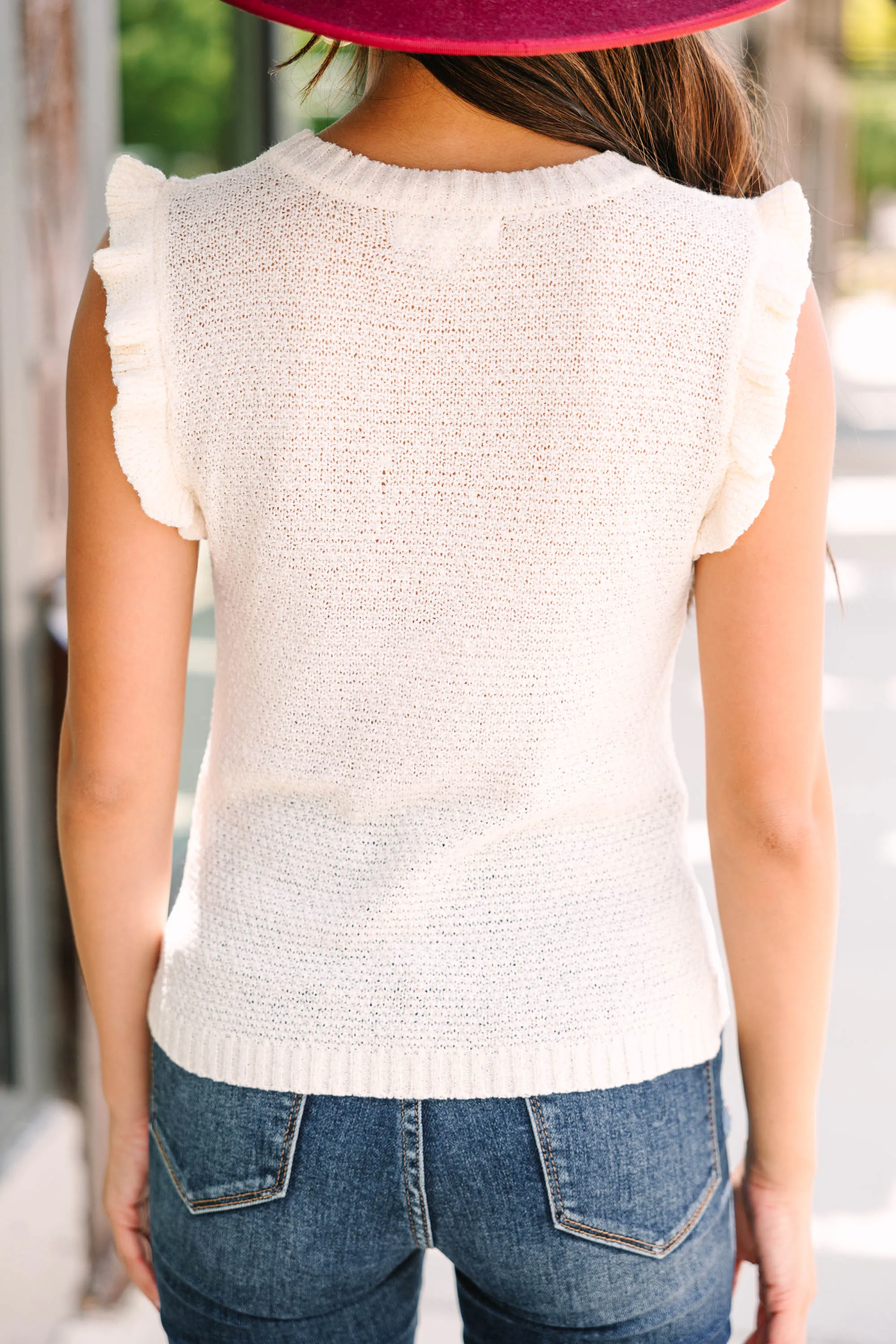 Your Way Oatmeal White Cable Knit Tank