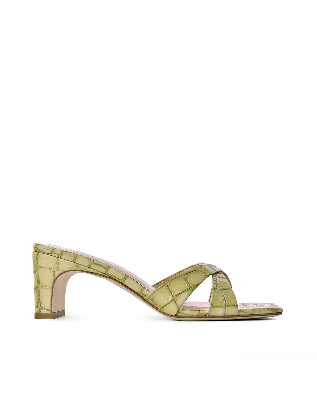 Yumi Pistachio Croco Embossed Leather Sandals